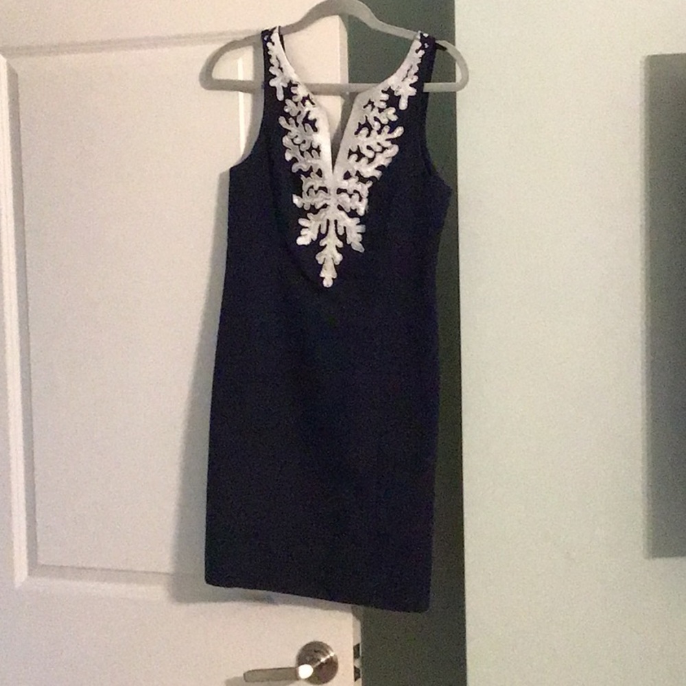 Gorgeous navy and white coral beaded dress